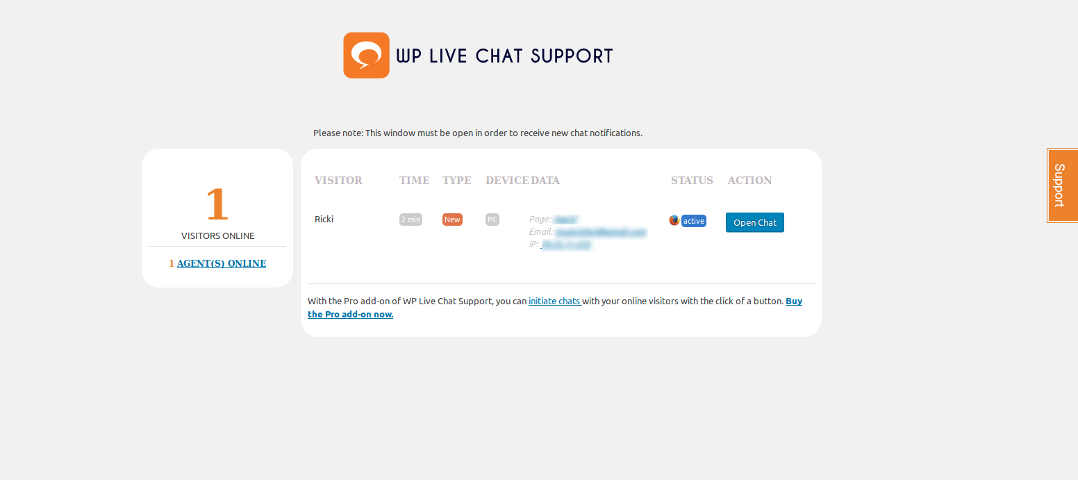 wp live chat support plugin